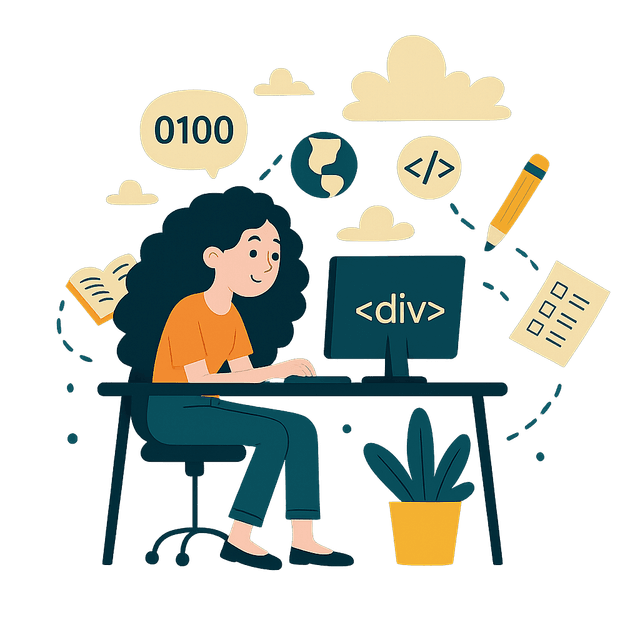 girl with computer illustration